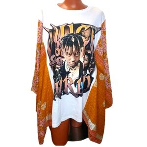 JUICE WRLD 999 Club Tee Upcycled Kantha Poncho Top Festival Rapper Hip-Hop O/S